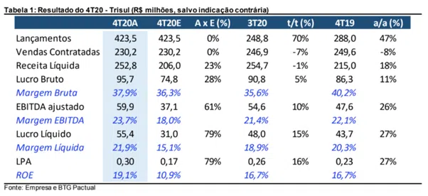 Resultado Trisul (TRIS3) para o 4T20