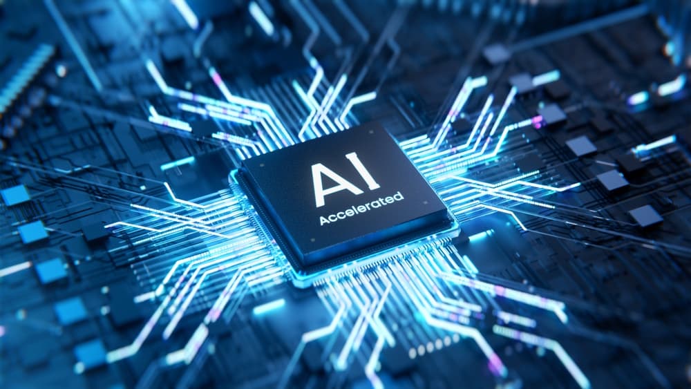 Processador com escrita "AI" em chip, simbolizando o impacto da inteligência artificial neste setor.