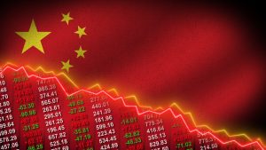 China,Realistic,Flag,,Stock,Market,Numbers,And,Zigzag,Down