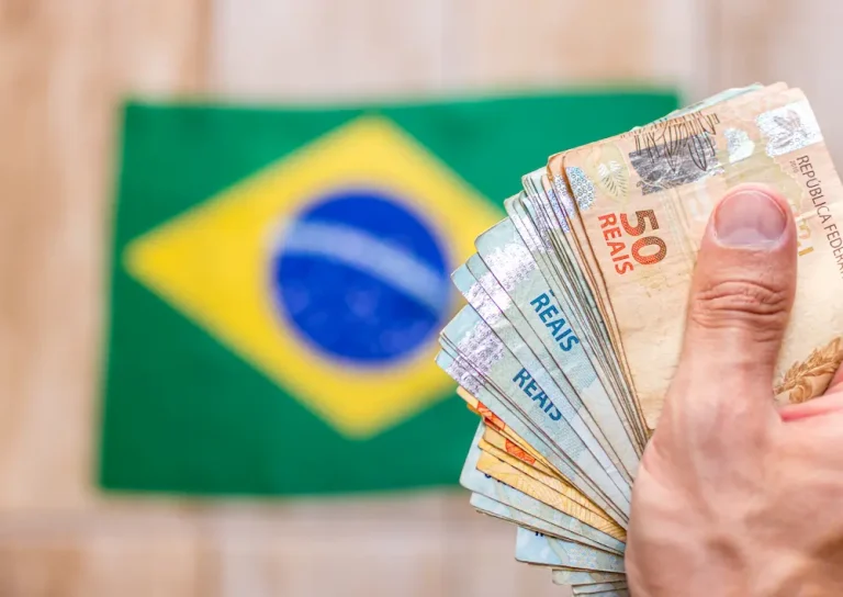 bandeira do brasil com dinheiro na mão representando as maiores empresas do brasil