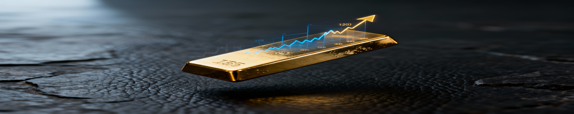 barra de ouro com gráfico ascendente simbolizando a alta histórica do metal no mercado financeiro.