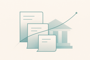 Ilustração editorial minimalista sobre LFIN11: ETF de letras financeiras (crédito bancário) e CDI